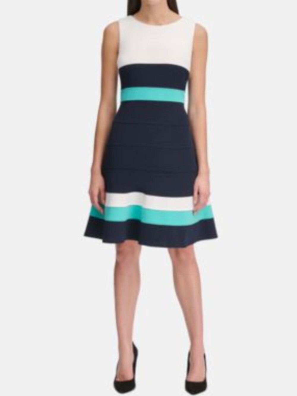 Tommy Hilfiger Dress Womens 8 White Blue Colorblock Fit & Flare Nautical Crepe